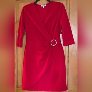 Luxology Red Vneck Wrap Dress, Size S